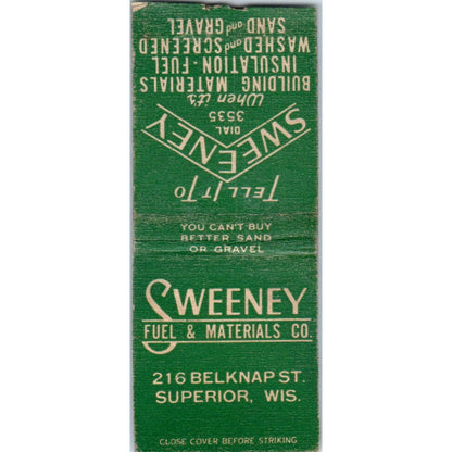 Sweeney Fuel & Materials Co Superior WI Vintage Matchbook Cover SF4-Y3