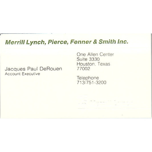 Jacques Paul DeRouen Merrill Lynch Houston Vintage Business Card SC9-B5