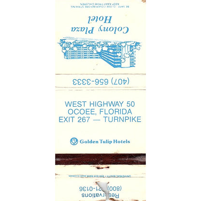 Colony Plaza Hotel Ocoee Florida Vintage Matchbook TB6-MB2-12
