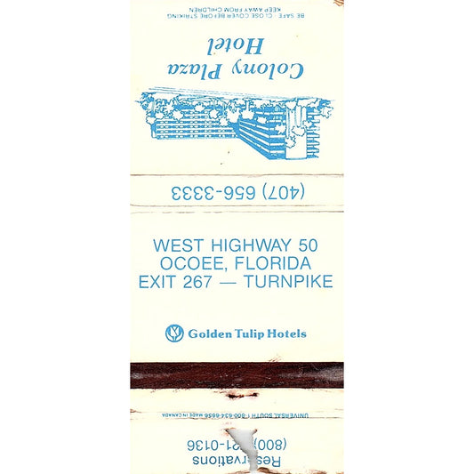 Colony Plaza Hotel Ocoee Florida Vintage Matchbook MM5-8