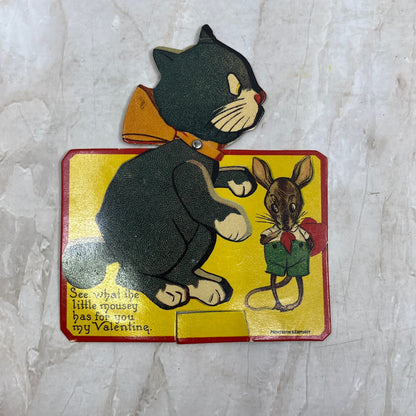 Vintage Valentines Card Mechanical Cat with Mouse Made in Germany TI8-S6