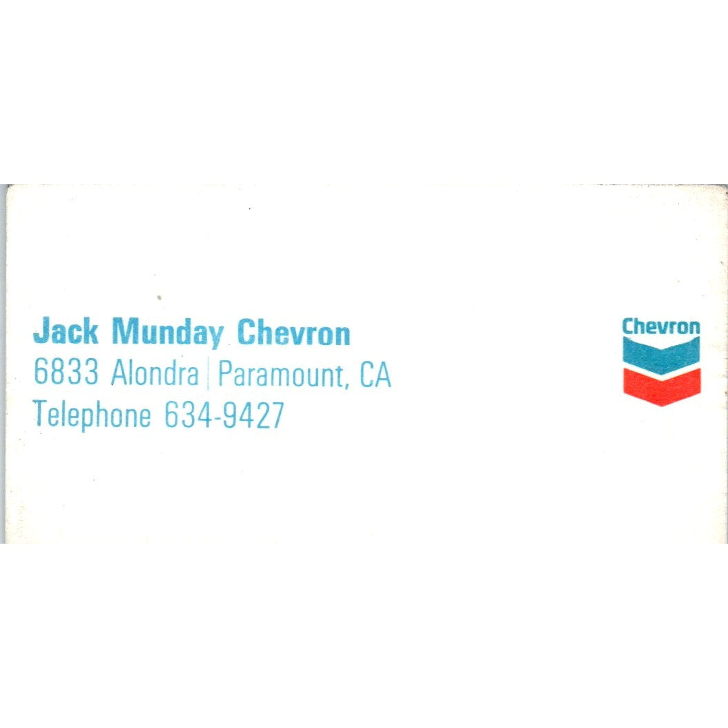 Jack Munday Chevron Paramount CA Vintage Business Card SD8-B21