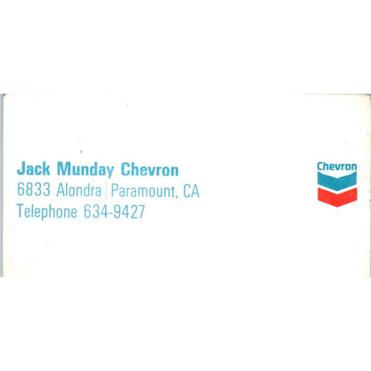 Jack Munday Chevron Paramount CA Vintage Business Card SD8-B21