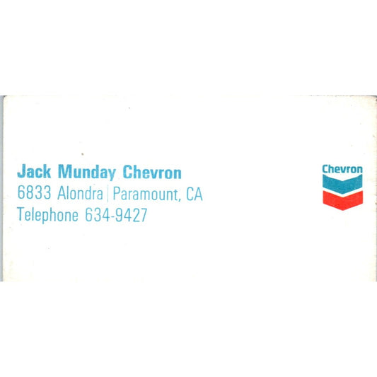Jack Munday Chevron Paramount CA Vintage Business Card SD8-B21