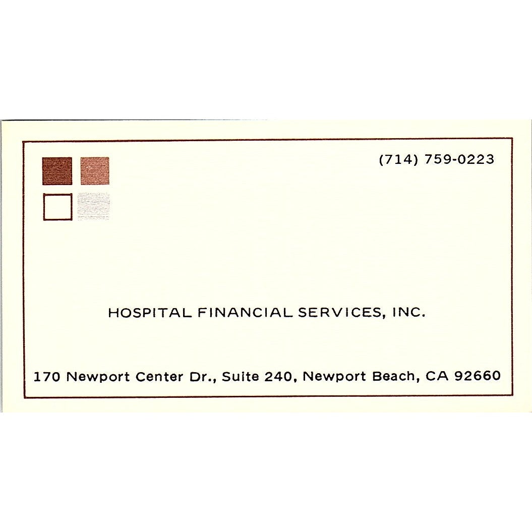 Hospital Financial Services Newport Beach, California Business Card SF3-B9