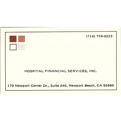 Hospital Financial Services Newport Beach, California Business Card SF3-B9