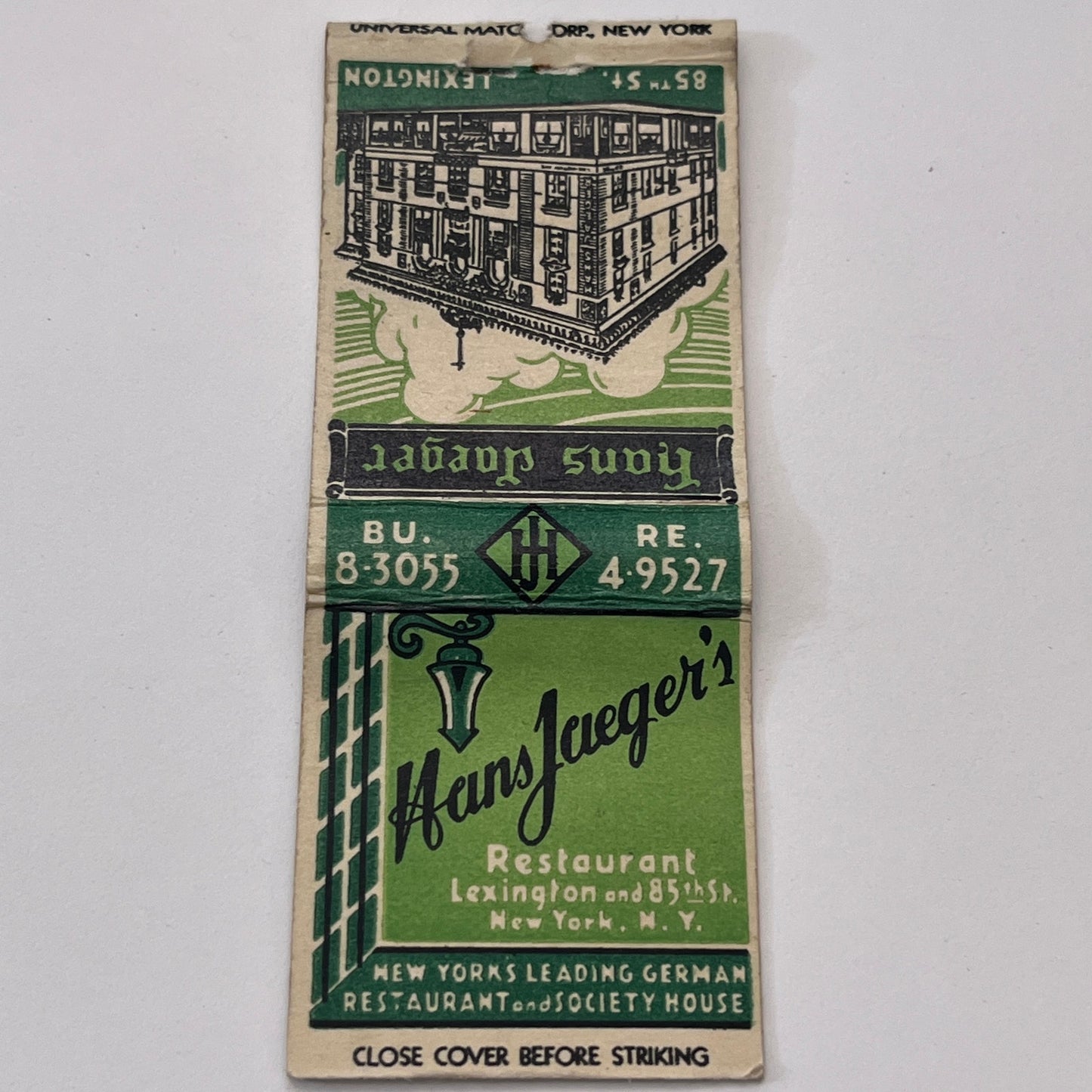Hans Jaeger Restaurant Lexington & 85th NY Vintage Matchbook Cover TB8-MB-13