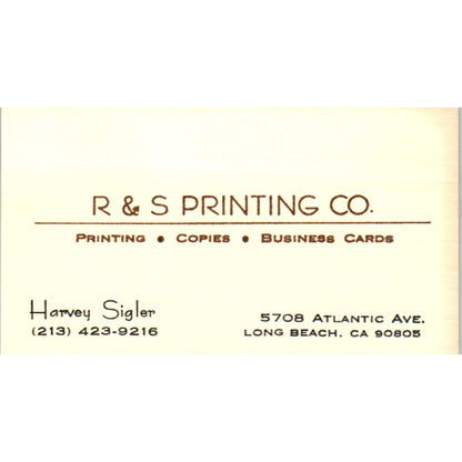 R&S Printing Co Harvey Sigler Long Beach CA Vintage Business Card SD4-B3