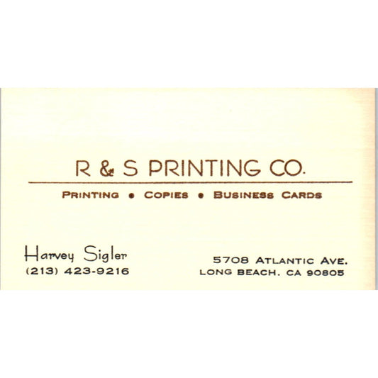 R&S Printing Co Harvey Sigler Long Beach CA Vintage Business Card SD4-B3