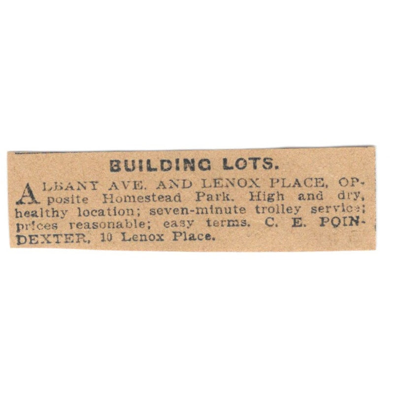 C.E. Poindexter Building Lots Hartford 1901 Newspaper Ad AD8-HS8