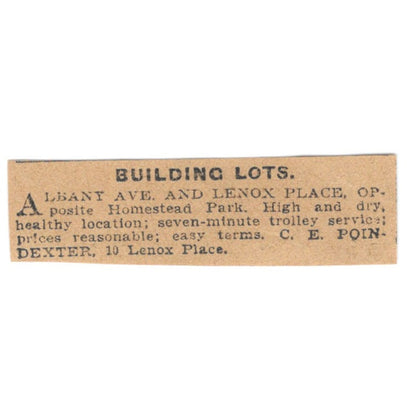 C.E. Poindexter Building Lots Hartford 1901 Newspaper Ad AD8-HS8