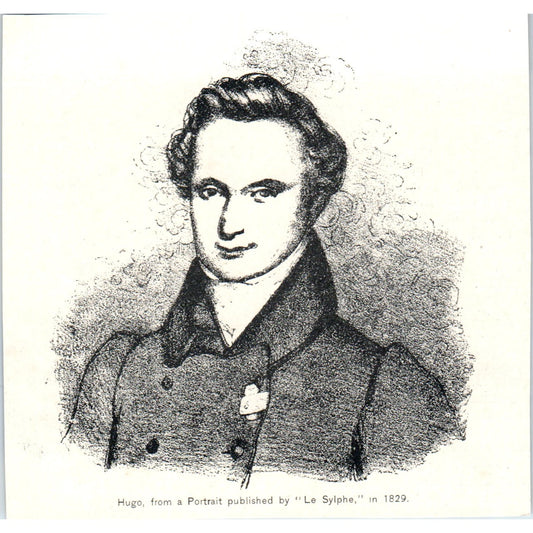 1829 Victor Hugo Portrait Sketch by Le Sylphe 1892 Magazine Ad AB6-SM2