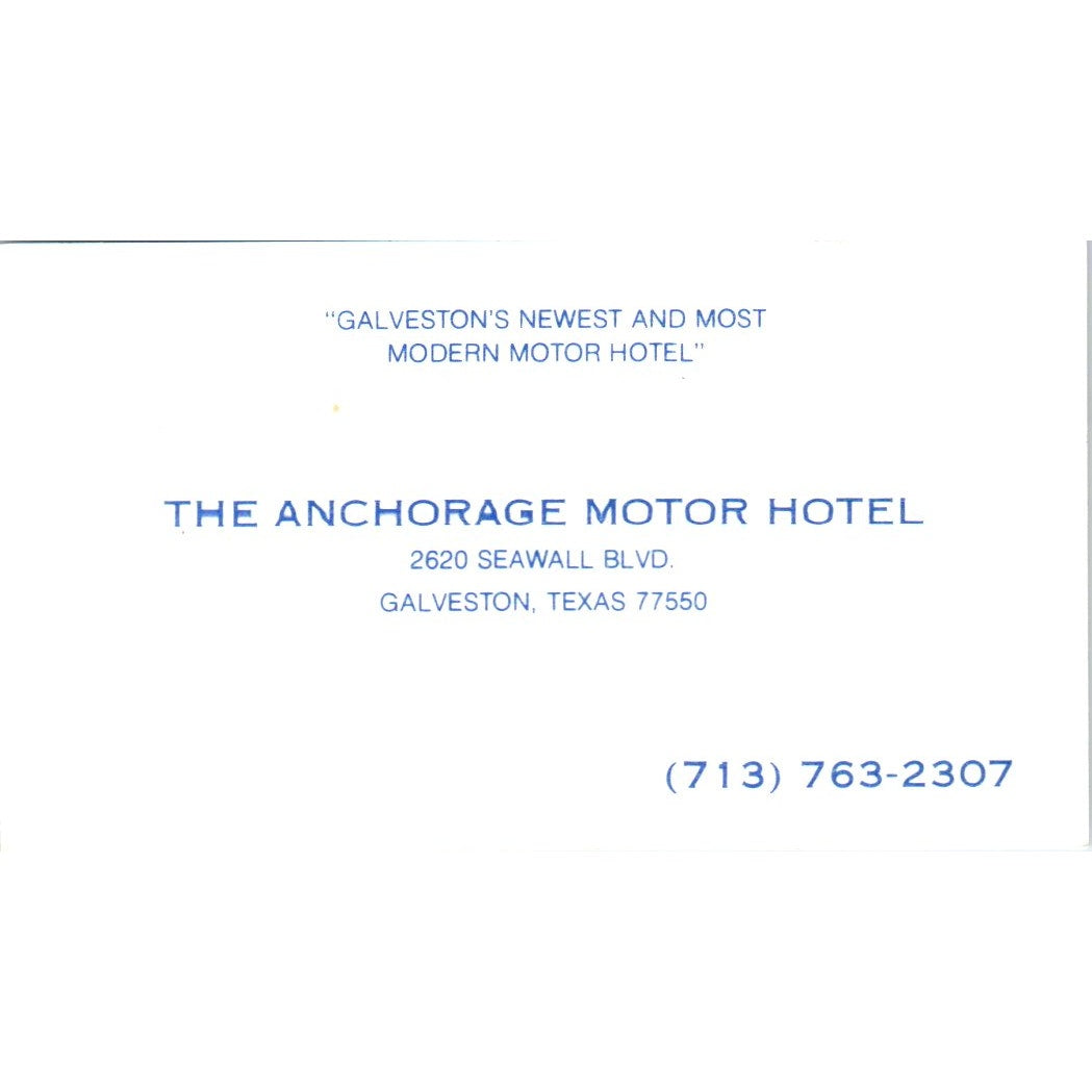 The Anchorage Motor Hotel Galveston TX Vintage Business Card SD8-B22