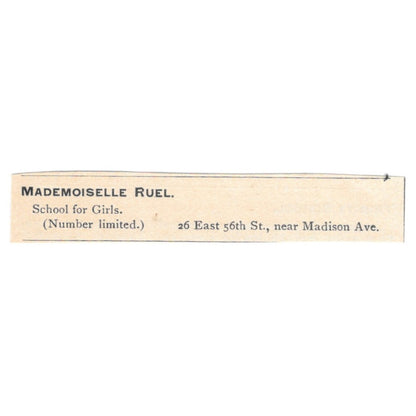 Mademoiselle Ruel Girls School Madison Ave NY 1892 Magazine Ad AK6-S6