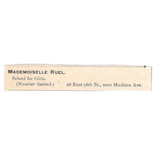 Mademoiselle Ruel Girls School Madison Ave NY 1892 Magazine Ad AK6-S6