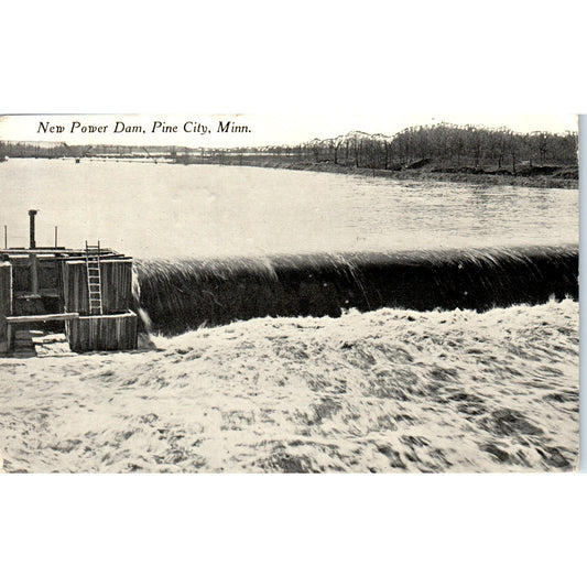 1916 New Power Dam in Pine City Minnesota Vintage Postcard PD10