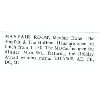 Mayfair Room & Hofbrauhaus Mayfair Hotel St. Louis 1971 Magazine Ad AD8-O1