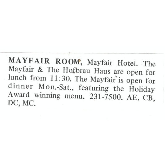 Mayfair Room & Hofbrauhaus Mayfair Hotel St. Louis 1971 Magazine Ad AD8-O1