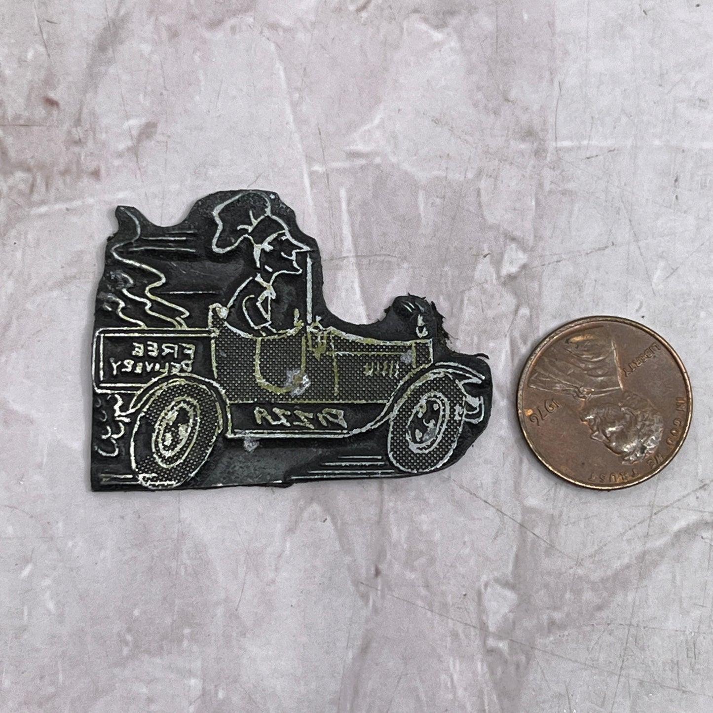 Retro Pizza Delivery Truck Vintage Letterpress Printers Block Plate SF5