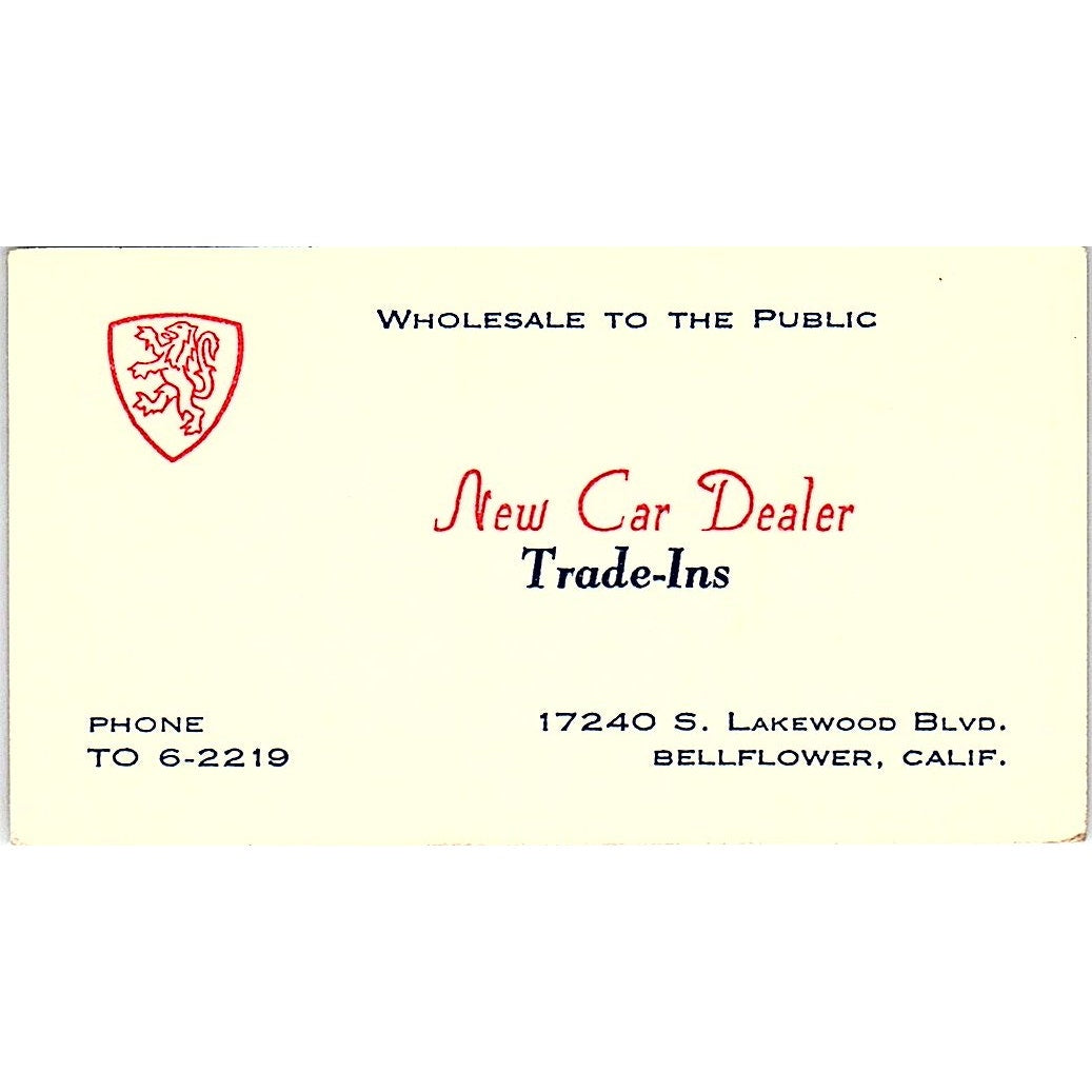 New Car Dealer Trade-Ins Lakewood Blvd Bellflower Vintage Business Card SD9-B9