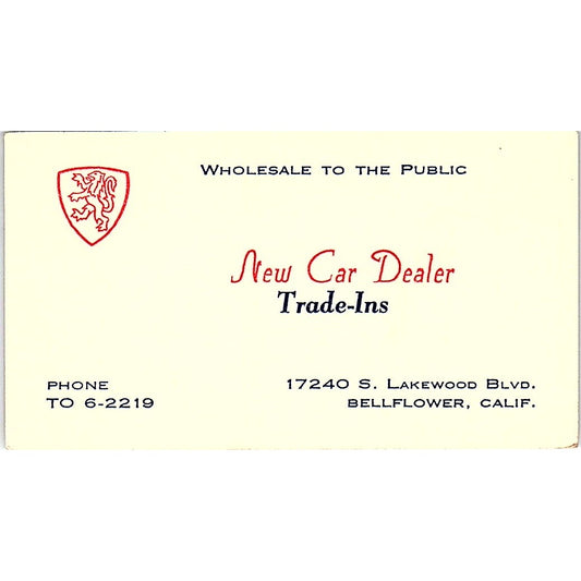 New Car Dealer Trade-Ins Lakewood Blvd Bellflower Vintage Business Card SD9-B9