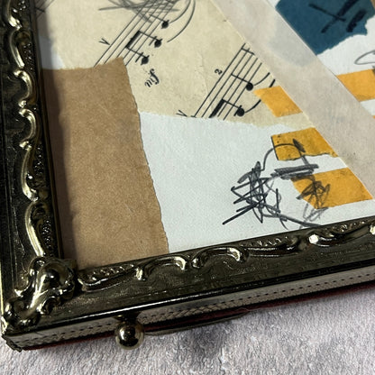 Original Framed Mixed Media Abstract Art Collage 5x7 "Navy Construct IV"