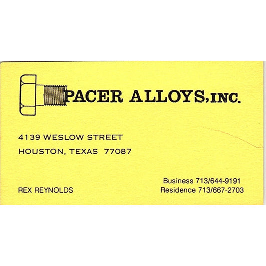 Rex Reynolds Pacer Alloys Inc Houston Vintage Business Card SE5-B1