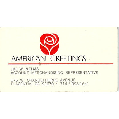 American Greetings Joe W Nelms Placentia CA Vintage Business Card SB4-B8