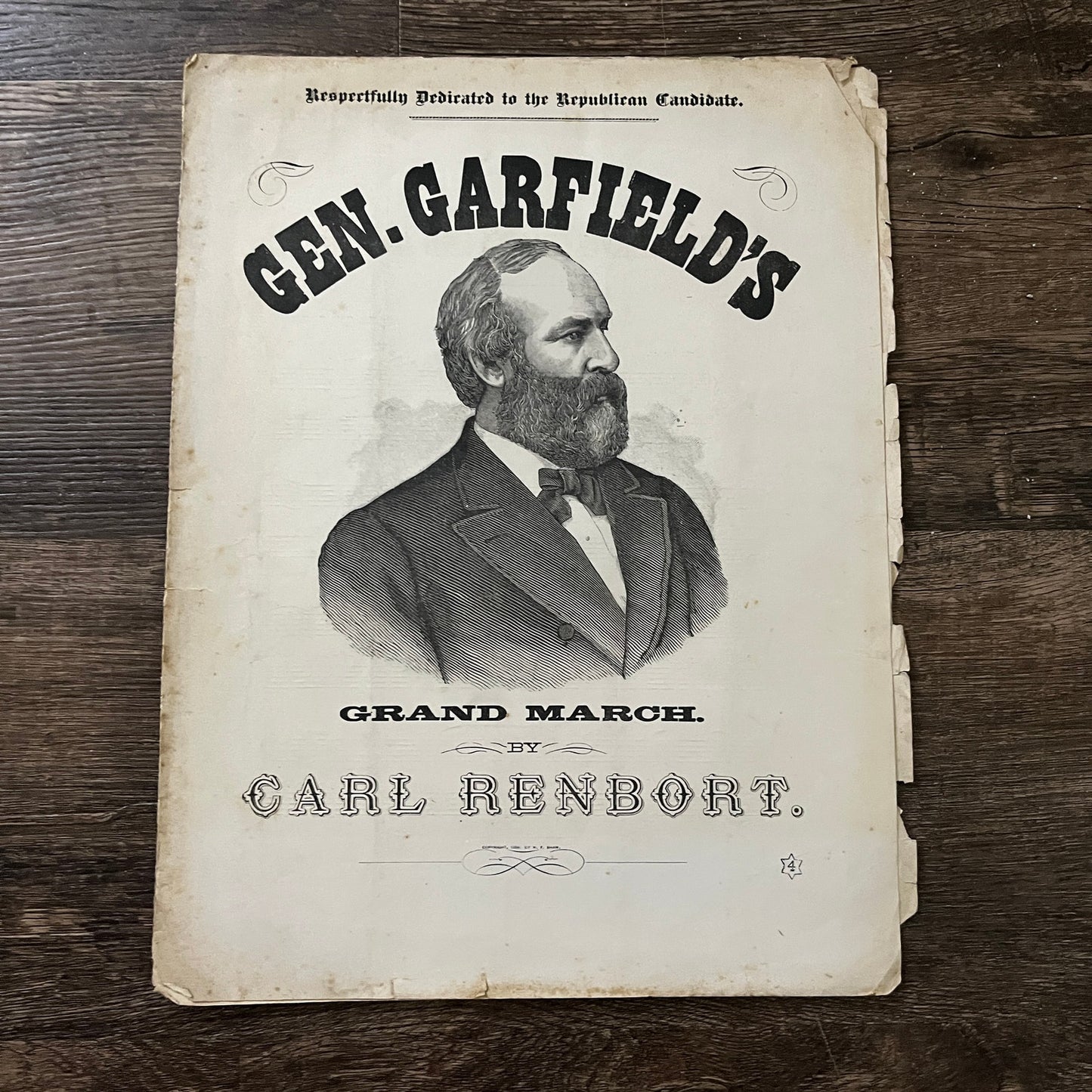 Gen. Garfield's Grand March by Carl Renbort 1880 Sheet Music V33-4