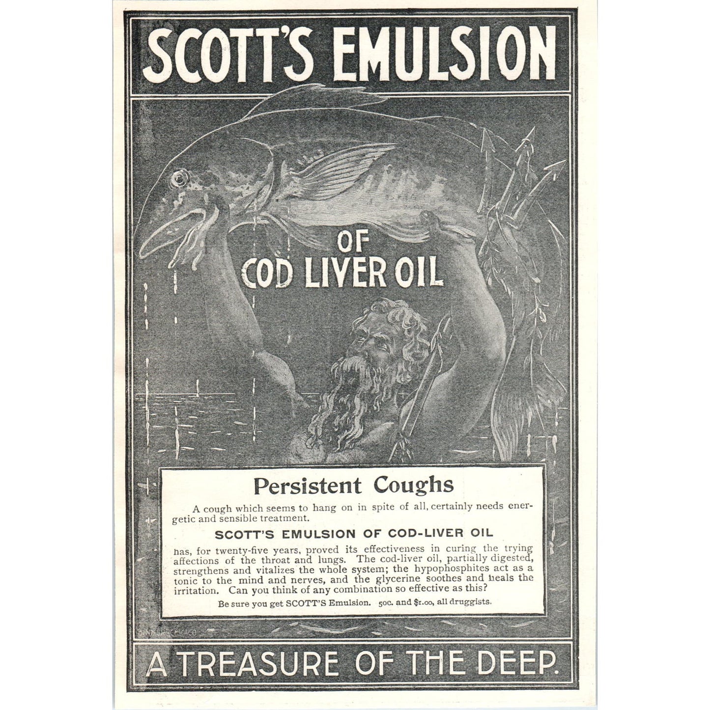 King Neptune Scott's Emulsion Cod Liver Oil Scott & Bowne 1897 Ad AE9-TS2