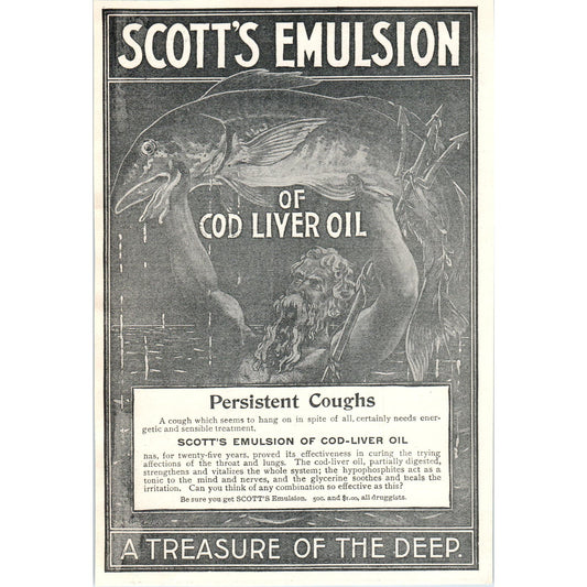 King Neptune Scott's Emulsion Cod Liver Oil Scott & Bowne 1897 Ad AE9-TS2