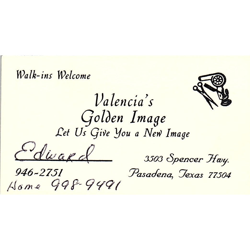 Valencia's Golden Image Salon Pasadena TX Vintage Business Card SC9-B6