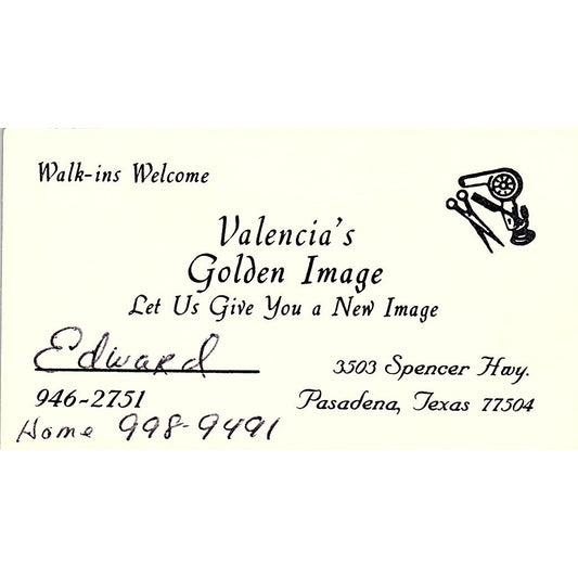 Valencia's Golden Image Salon Pasadena TX Vintage Business Card SC9-B6