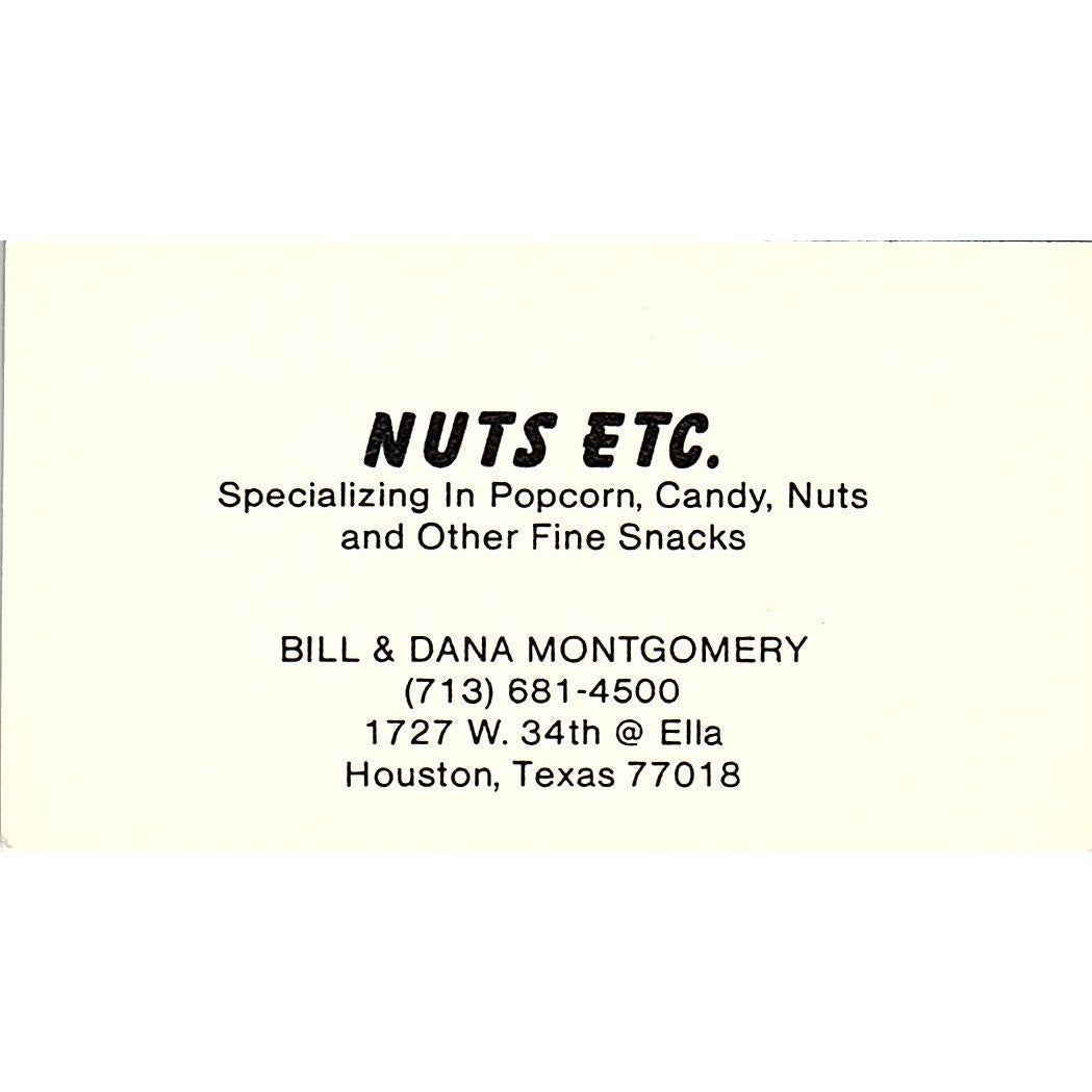 Nuts Etc Bill & Dana Montgomery Houston Vintage Business Card SC9-B6