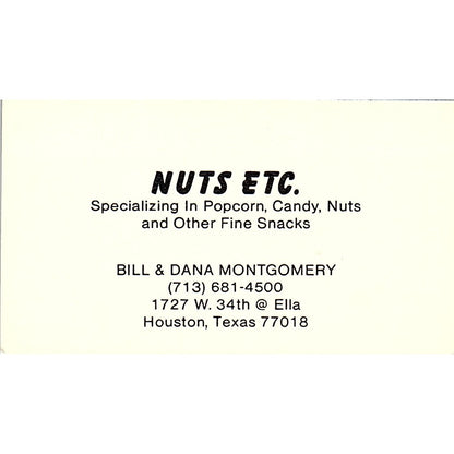 Nuts Etc Bill & Dana Montgomery Houston Vintage Business Card SC9-B6