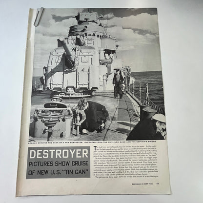 Destroyer Pictures Show Cruise of US "Tin Can" 4 Pages 1940s WWII Article V29-5