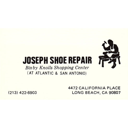 Joseph Shoe Repair Bixby Knolls Shopping Center CA Vintage Business Card SB4-B8