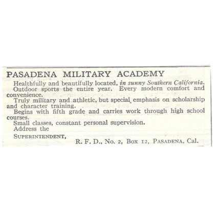 Pasadena Military Academy CA c1918 Original Magazine Advertisement AE5-SA11