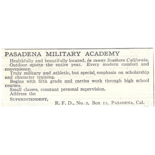 Pasadena Military Academy CA c1918 Original Magazine Advertisement AE5-SA11