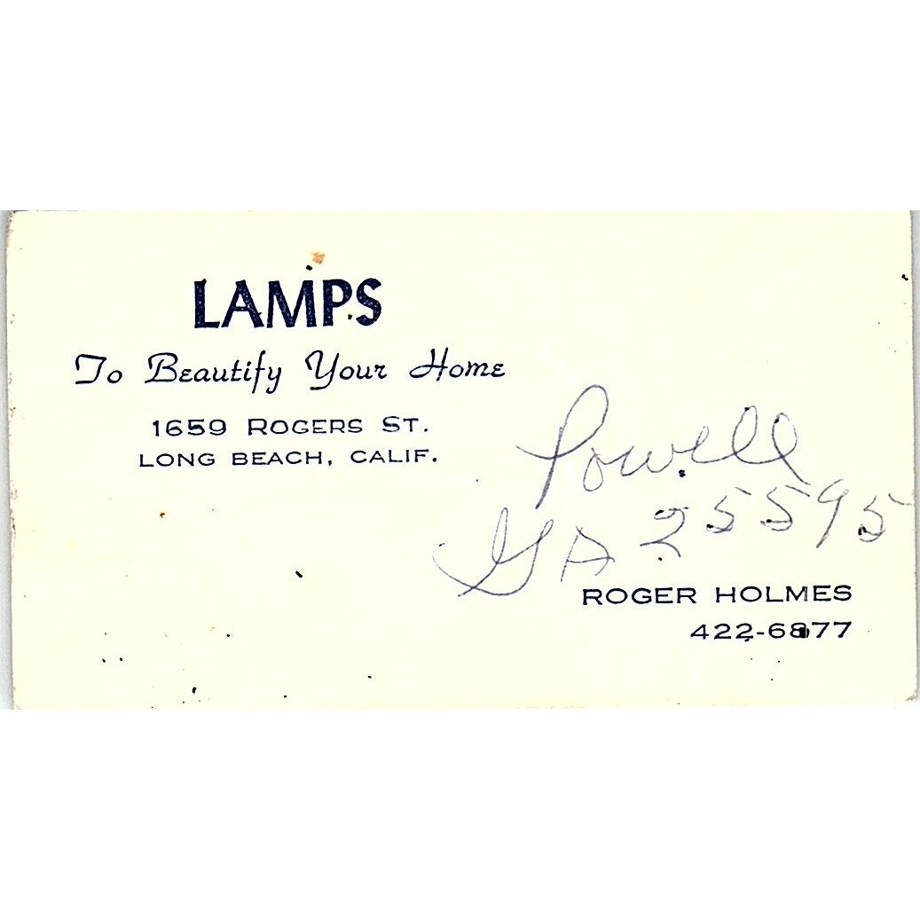 Lamps Roger Holmes Long Beach CA Beautify your Home Vintage Business Card SF3-B2