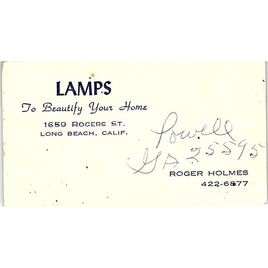 Lamps Roger Holmes Long Beach CA Beautify your Home Vintage Business Card SF3-B2