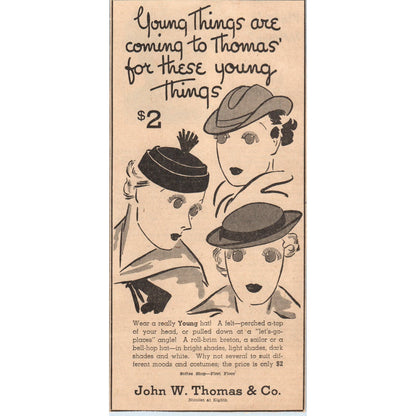 John W. Thomas Felt Hats 4x8" 1935 Minneapolis Journal Advertisement D10