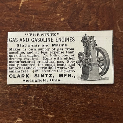 Clark Sintz Gasoline Engines Springfield OH Original Advertisement AD8-P29