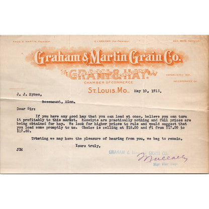 Graham & Martin Grain Co St. Louis MO Half-Sheet 1912 Letterhead Billhead K24