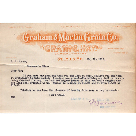 Graham & Martin Grain Co St. Louis MO Half-Sheet 1912 Letterhead Billhead K24