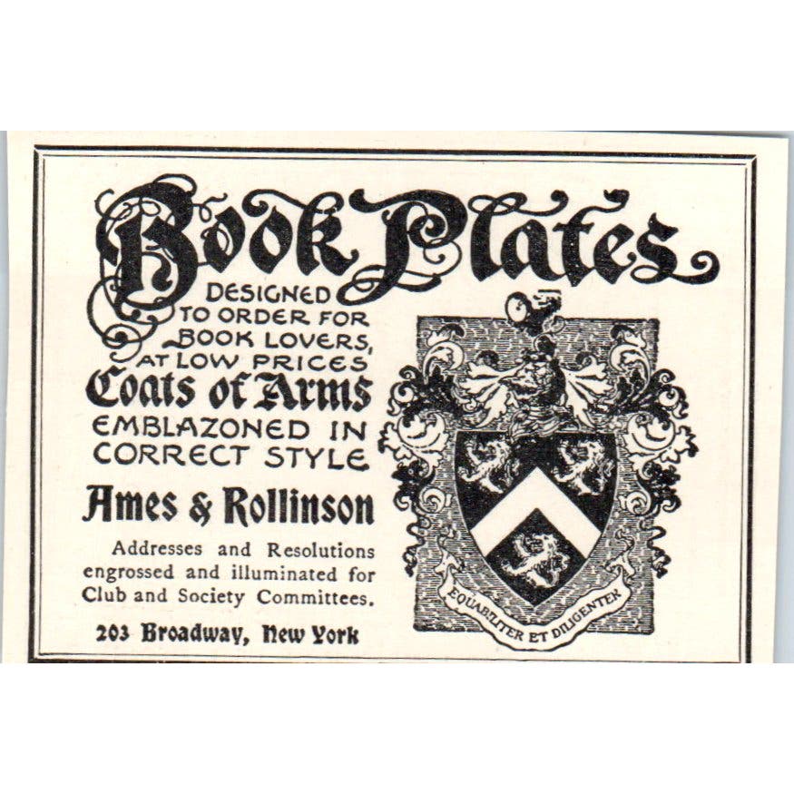 Ames & Robinson Book Plates Broadway NY c1905 Victorian Ad AE9-MA11