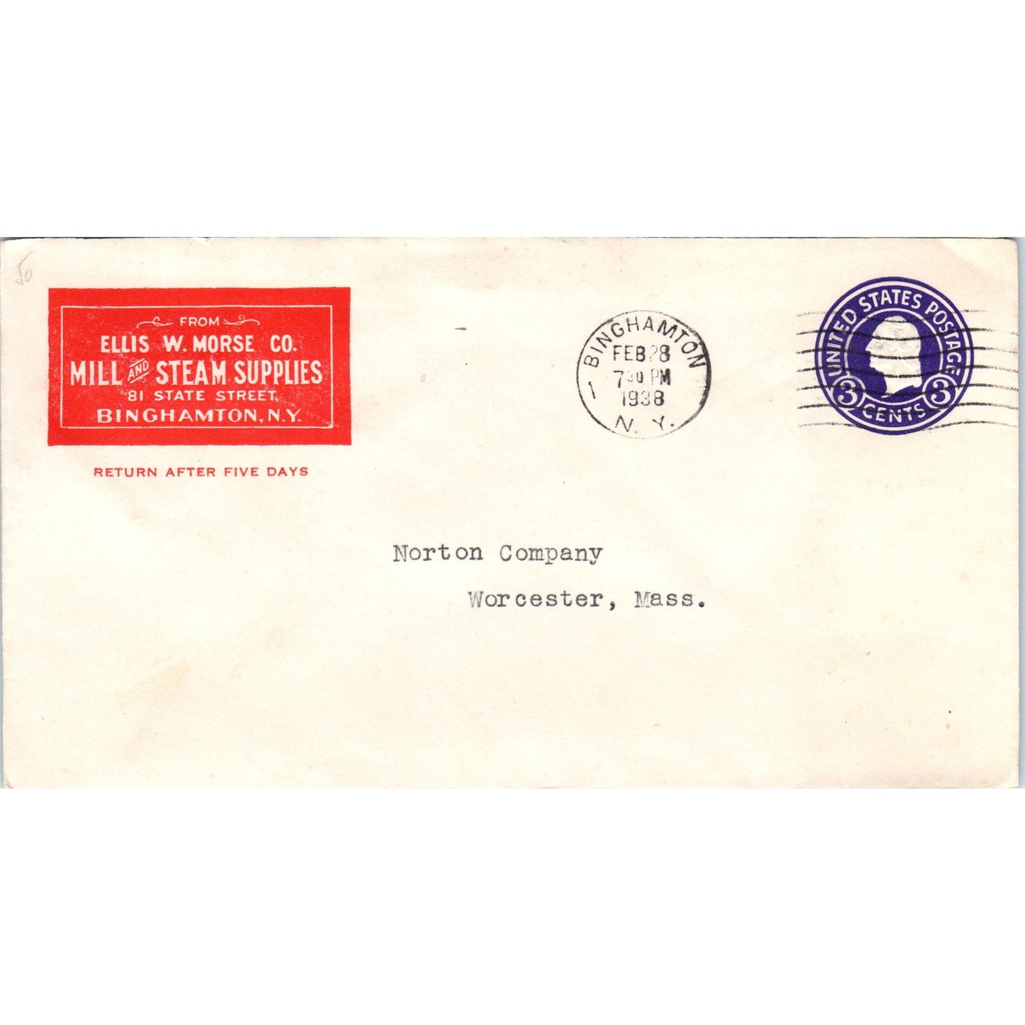 1938 Ellis W. Morse Co Mill & Steam Supplies Binghamton NY Worcester MA TG7-PC1