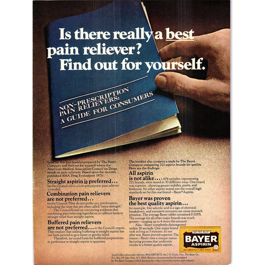 Bayer Aspirin Pain Relief 1972 Ad AF3-13