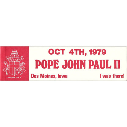 Pope John Paul Des Moines, Iowa Visit Oct 4th 1979 Bumper Sticker V1-7