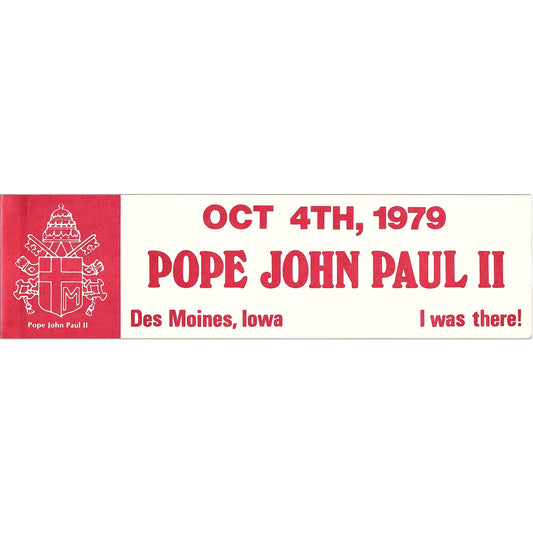 Pope John Paul Des Moines, Iowa Visit Oct 4th 1979 Bumper Sticker V1-7